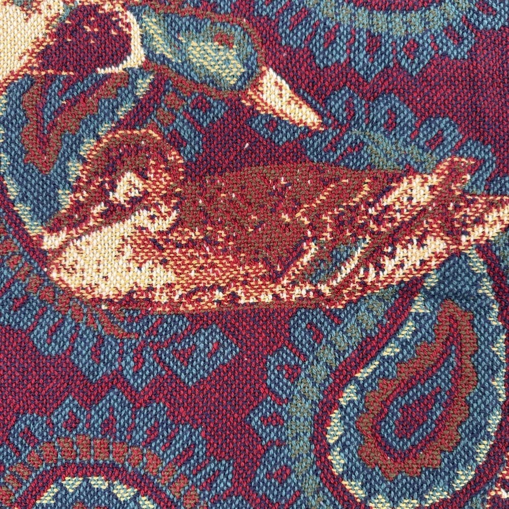 Vtg Woven Tapestry Throw Blanket Mallard Duck Paisley Fringe Burgundy Teal 47x70 - Picture 6 of 12